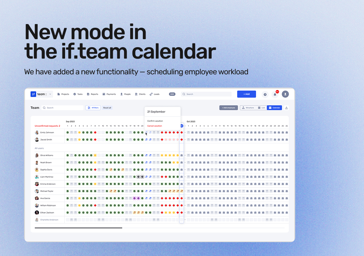 A new mode in the if.team calendar – workload planning - фото 3
