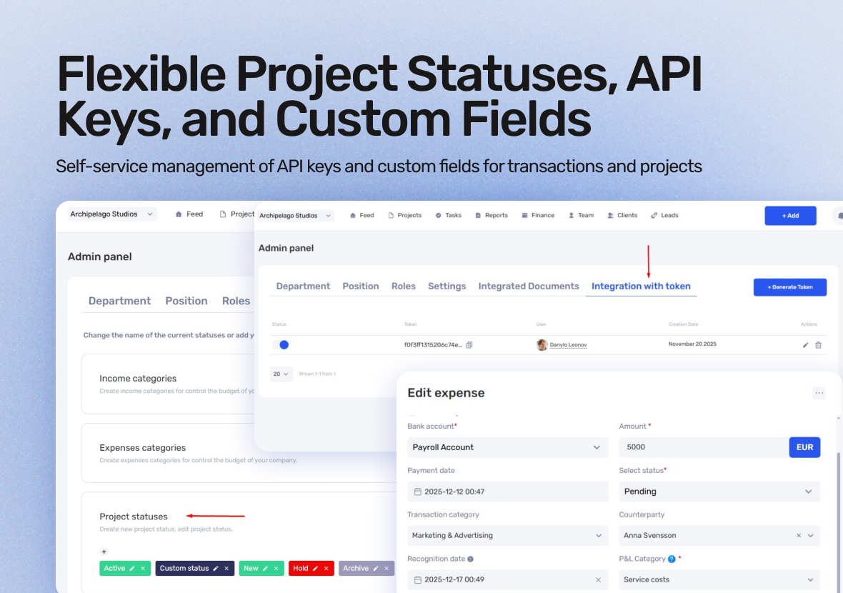 Flexible Project Statuses, API Keys, and Custom Transaction Fields in if.team - фото 3