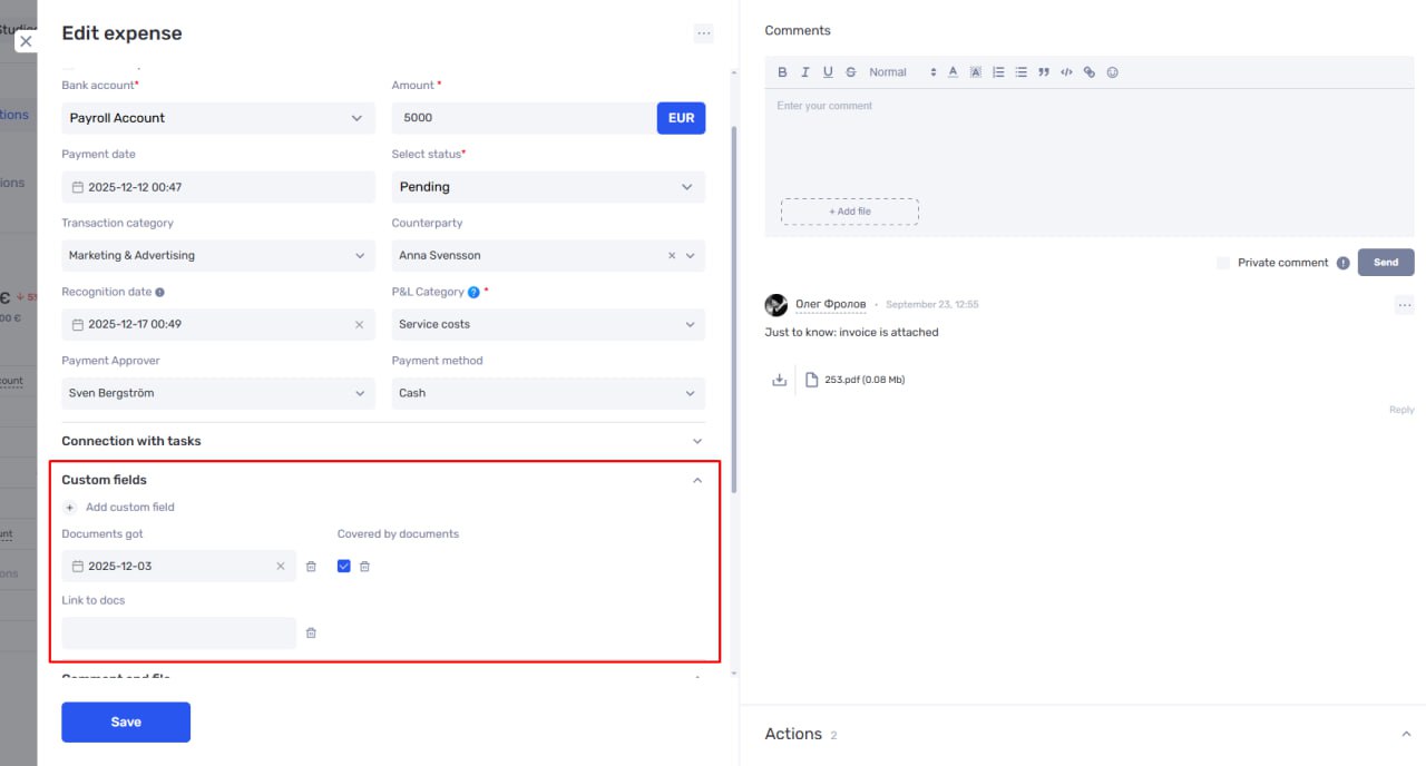 Flexible Project Statuses, API Keys, and Custom Transaction Fields in if.team - фото 6